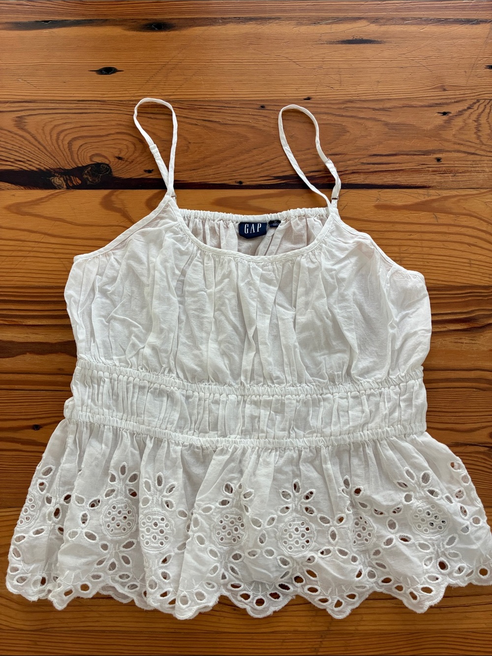 GAP White Eyelet Smocked Peplum Cami Top